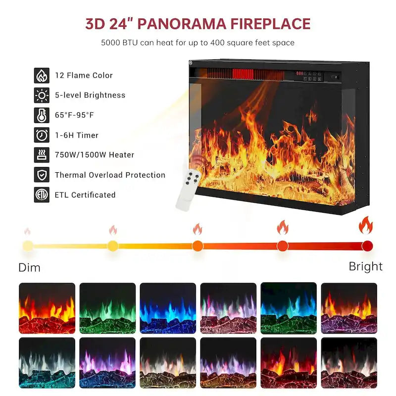 Meuble TV de cheminée de 59 po avec foyer électrique vitré sur 3 côtés