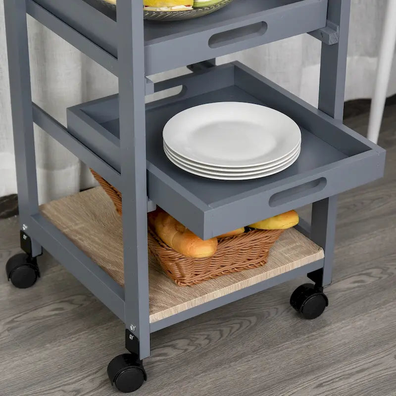 Chariot de service îlot de cuisine roulant mobile avec tiroir et panier de rangement coulissant en fil métallique