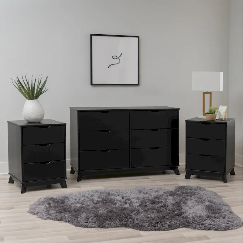 Purcell Pine Wood 3-Piece Bedroom Set with 6-Drawer Dresser and 3-Drawer Nightstands (Set of 2)