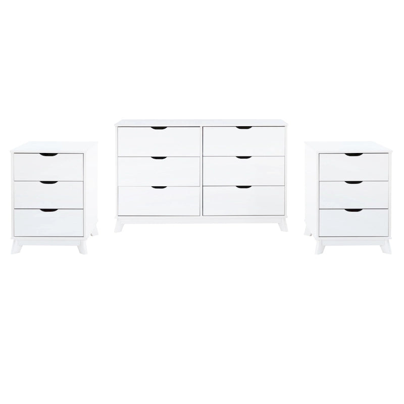 Ensemble de chambre à coucher 3 pièces en pin avec commode à 6 tiroirs et tables de chevet à 3 tiroirs (ensemble de 2)