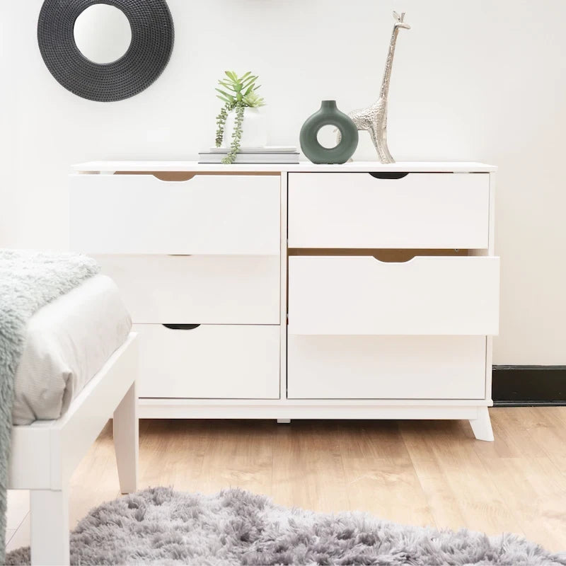 Ensemble de chambre à coucher 3 pièces en pin avec commode à 6 tiroirs et tables de chevet à 3 tiroirs (ensemble de 2)