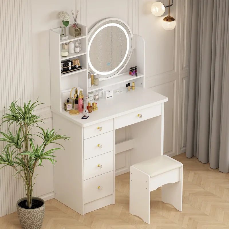 Coiffeuse avec miroir tactile et tabouret