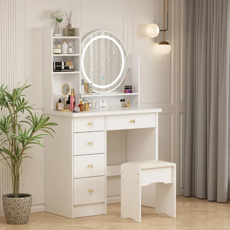 Coiffeuse avec miroir tactile et tabouret