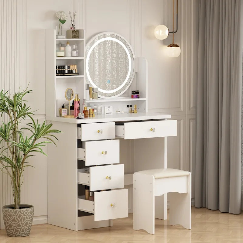 Coiffeuse avec miroir tactile et tabouret