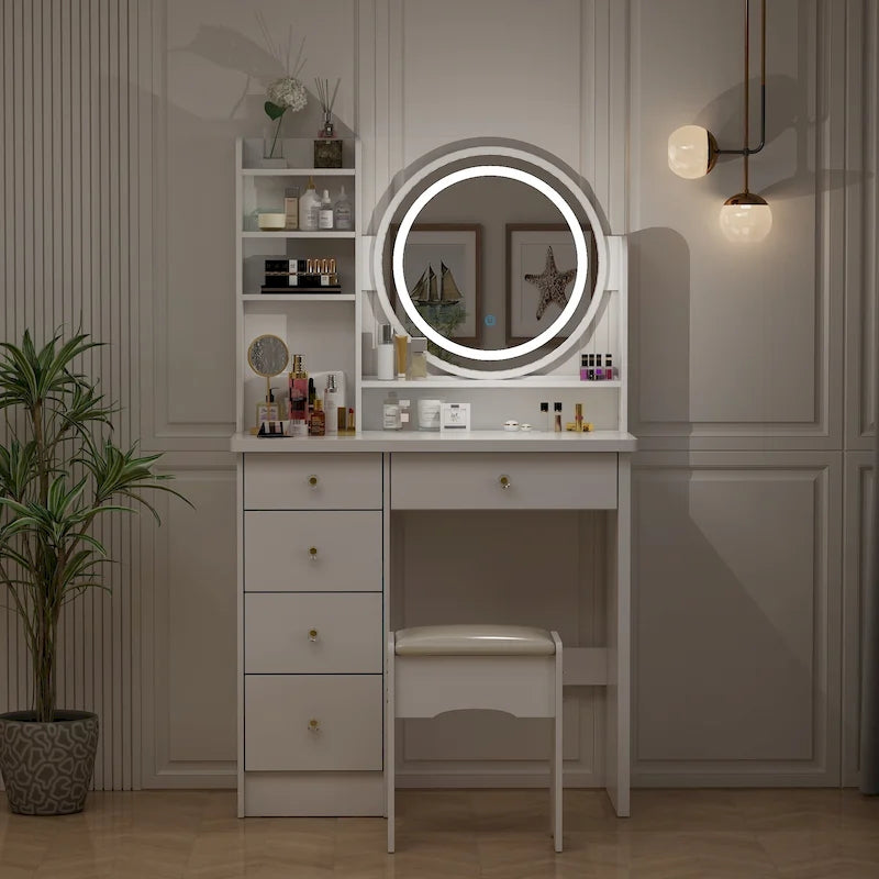 Coiffeuse avec miroir tactile et tabouret