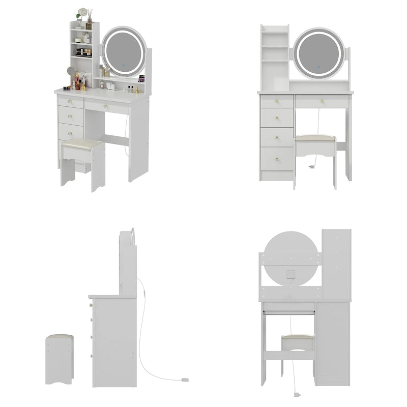 Coiffeuse avec miroir tactile et tabouret