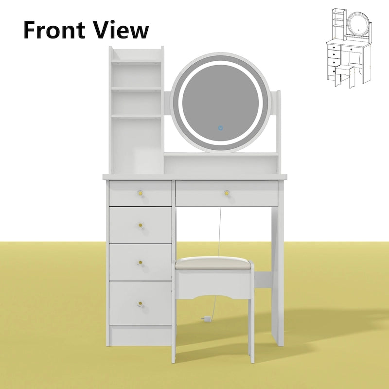 Coiffeuse avec miroir tactile et tabouret