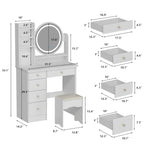 Coiffeuse avec miroir tactile et tabouret