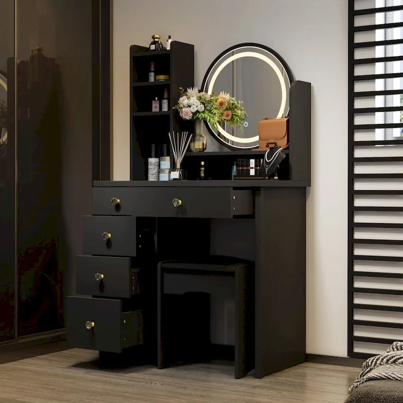 Coiffeuse avec miroir tactile et tabouret