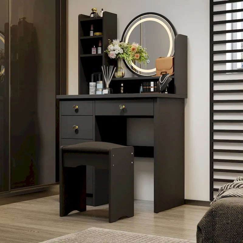 Coiffeuse avec miroir tactile et tabouret