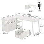 Bureau d'angle en L réversible avec tiroirs de classement, bureau d'ordinateur d'angle