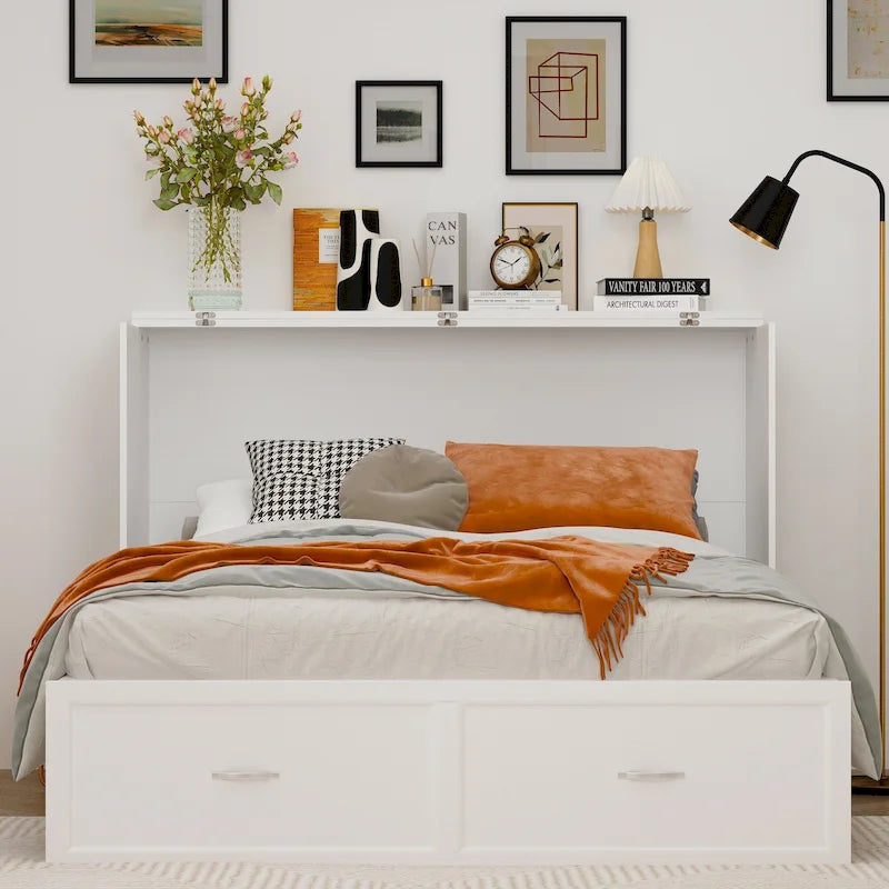 Lit double avec commode et tiroir convertible en meuble cube