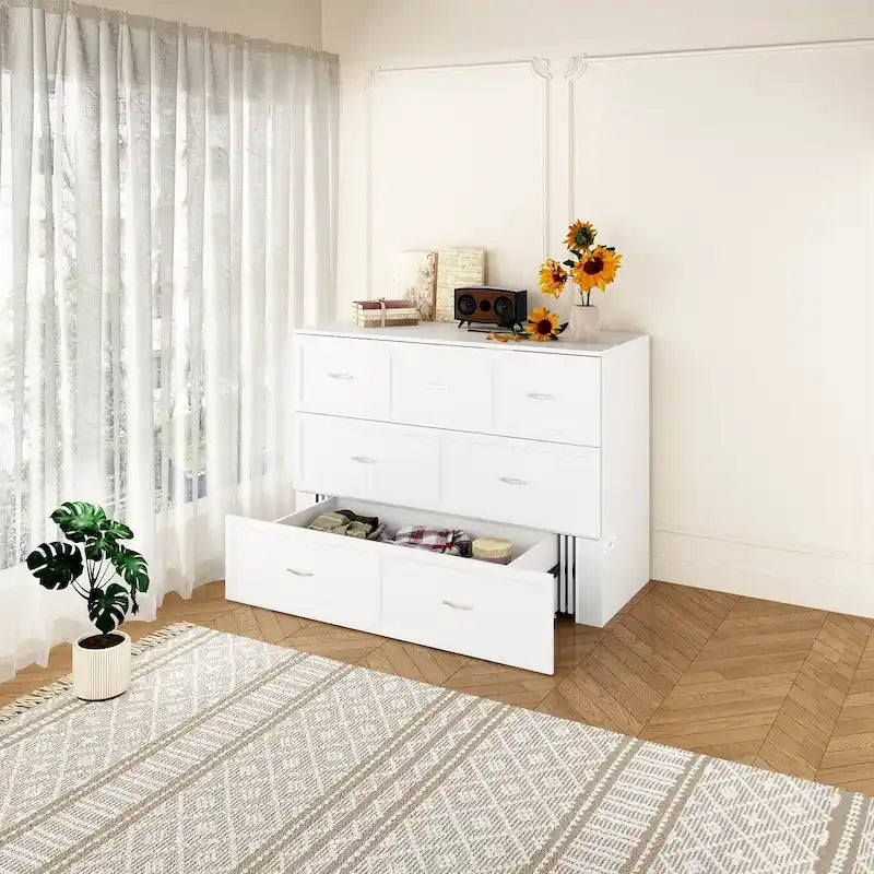 Lit double avec commode et tiroir convertible en meuble cube