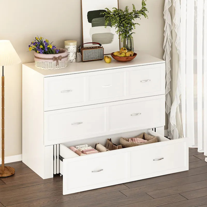 Lit double avec commode et tiroir convertible en meuble cube