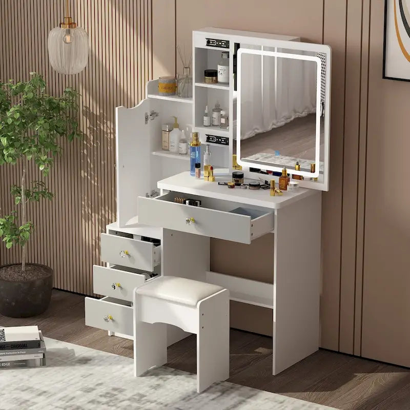 Coiffeuse avec miroir coulissant éclairé - 33L x 15.7W x 52.4H