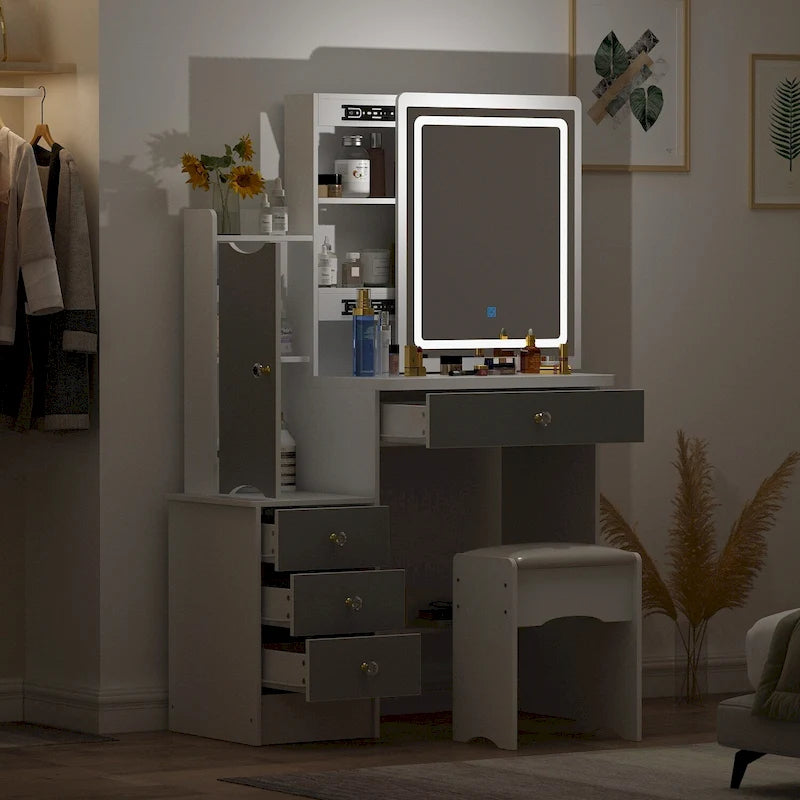 Coiffeuse avec miroir coulissant éclairé - 33L x 15.7W x 52.4H