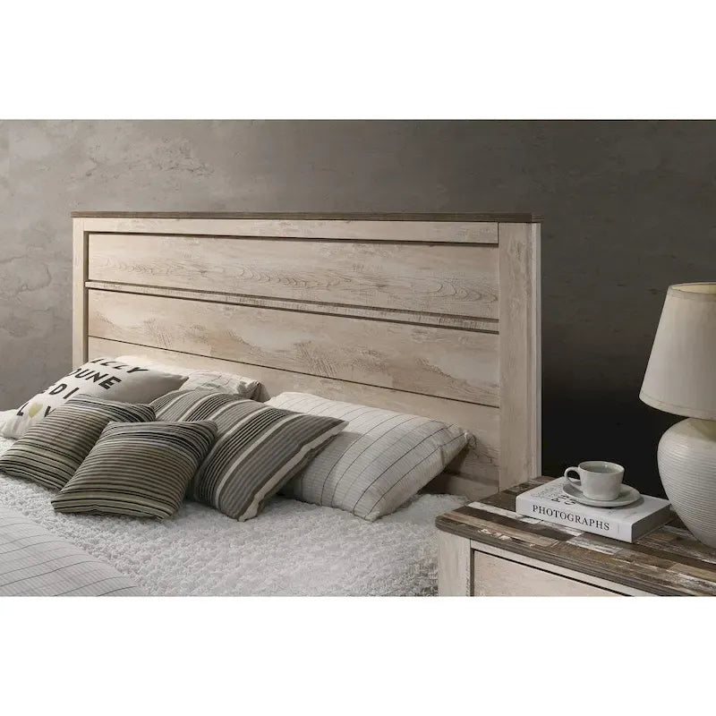 Ensemble de chambre contemporain 6 pièces Queen, blanc délavé