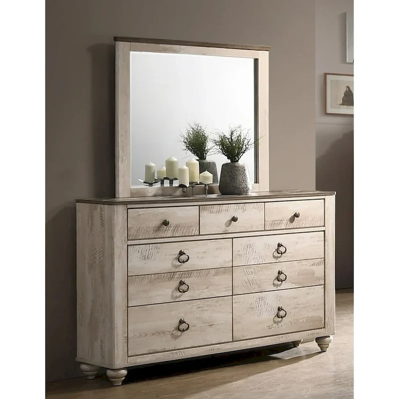 Ensemble de chambre contemporain 6 pièces Queen, blanc délavé