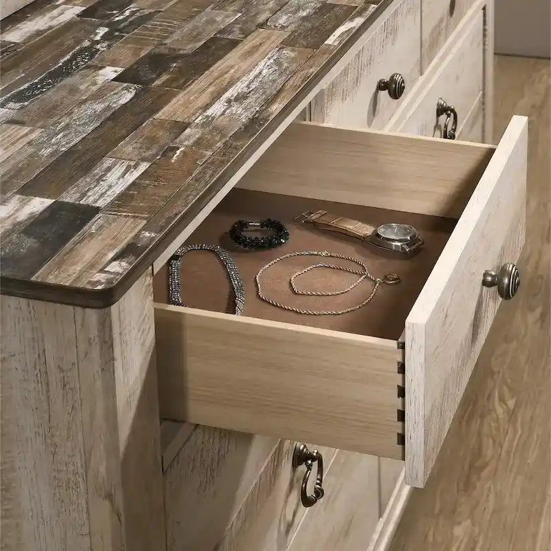 Ensemble de chambre contemporain 6 pièces Queen, blanc délavé