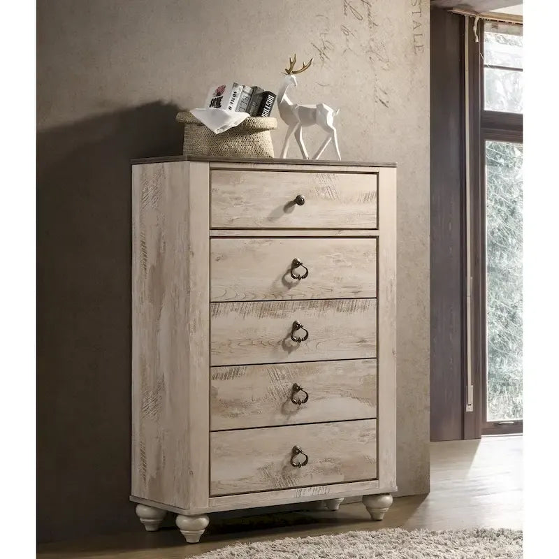 Ensemble de chambre contemporain 6 pièces Queen, blanc délavé