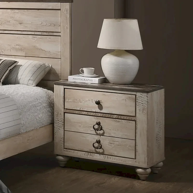 Ensemble de chambre contemporain 6 pièces Queen, blanc délavé