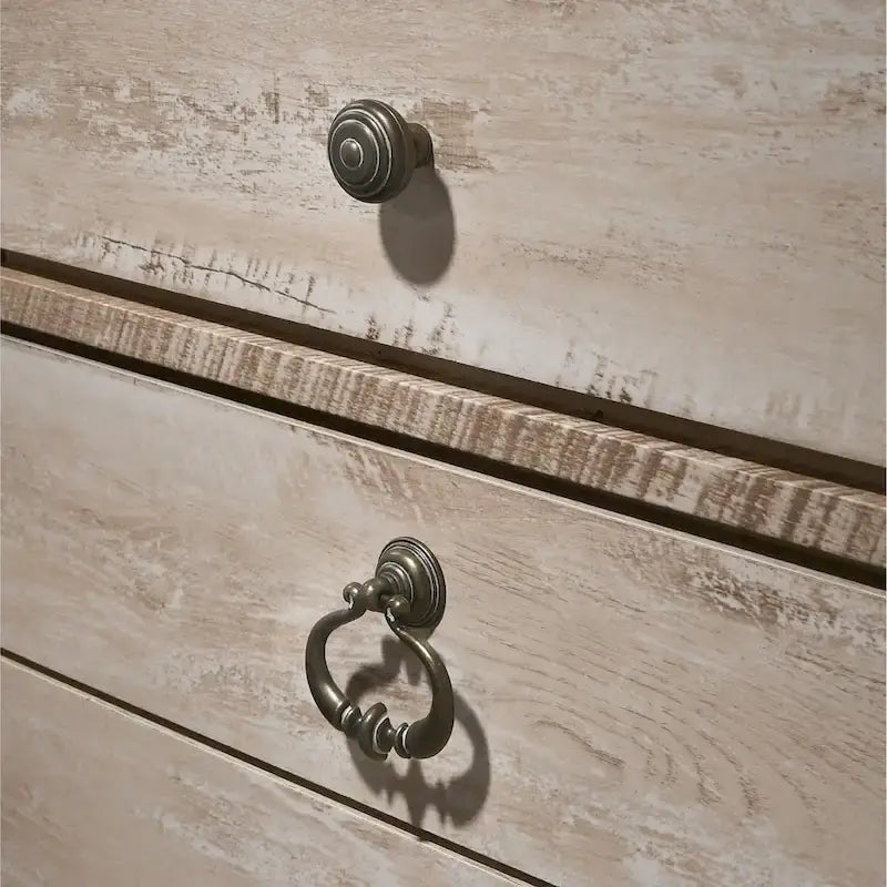 Ensemble de chambre contemporain 6 pièces Queen, blanc délavé