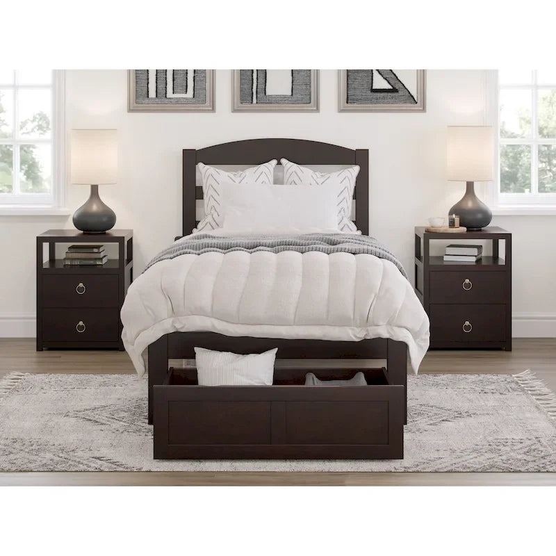 Lit plateforme avec tiroir de pied et station de recharge