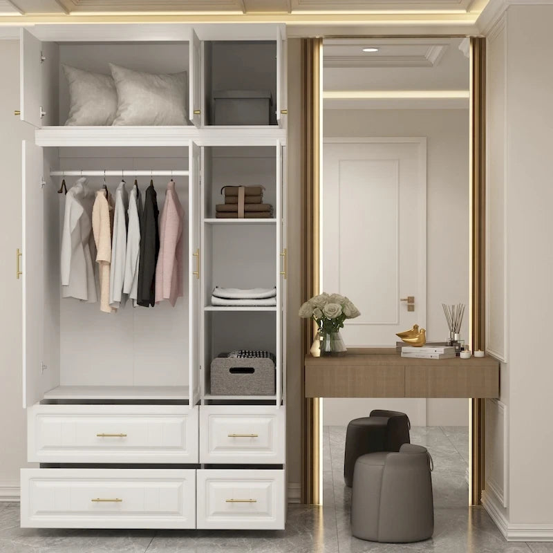 Grande Armoire Combinée, Penderie, Meuble de Rangement, Blanc