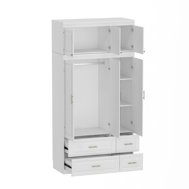 Grande Armoire Combinée, Penderie, Meuble de Rangement, Blanc