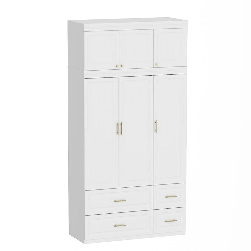Grande Armoire Combinée, Penderie, Meuble de Rangement, Blanc