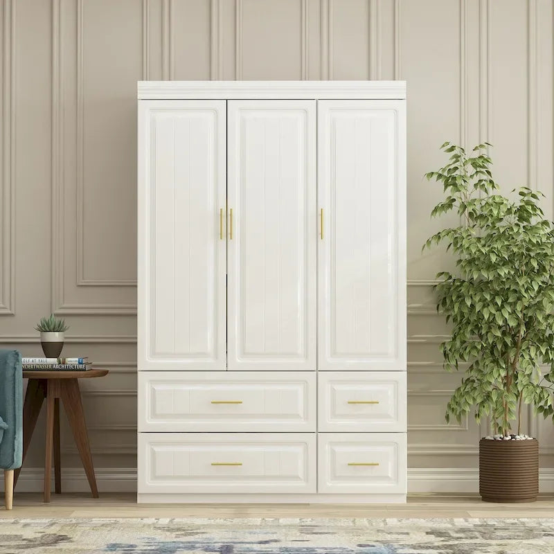 Grande Armoire Combinée, Penderie, Meuble de Rangement, Blanc