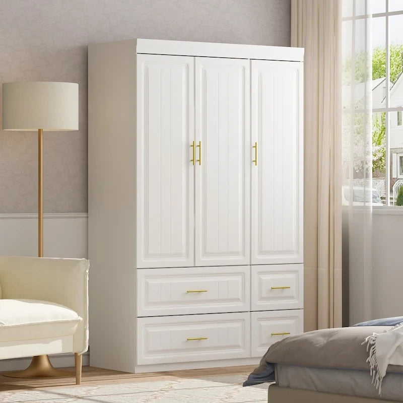 Grande Armoire Combinée, Penderie, Meuble de Rangement, Blanc