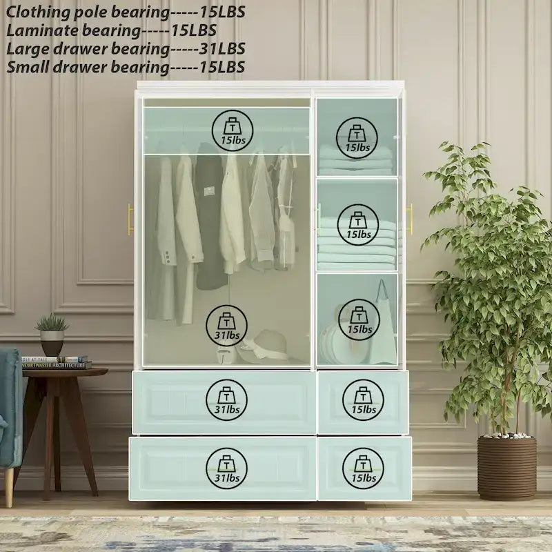 Grande Armoire Combinée, Penderie, Meuble de Rangement, Blanc