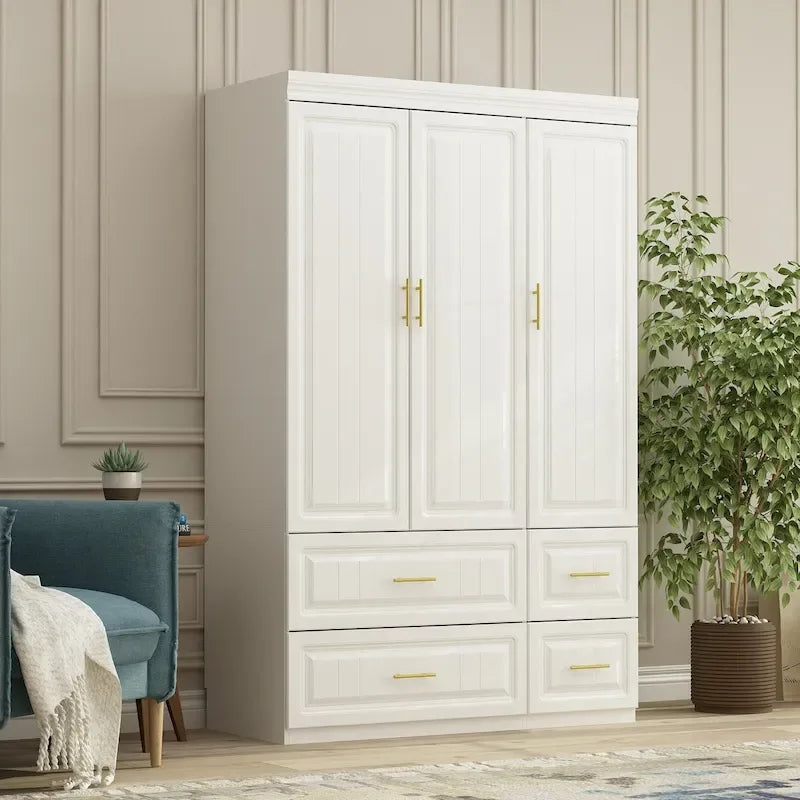 Grande Armoire Combinée, Penderie, Meuble de Rangement, Blanc