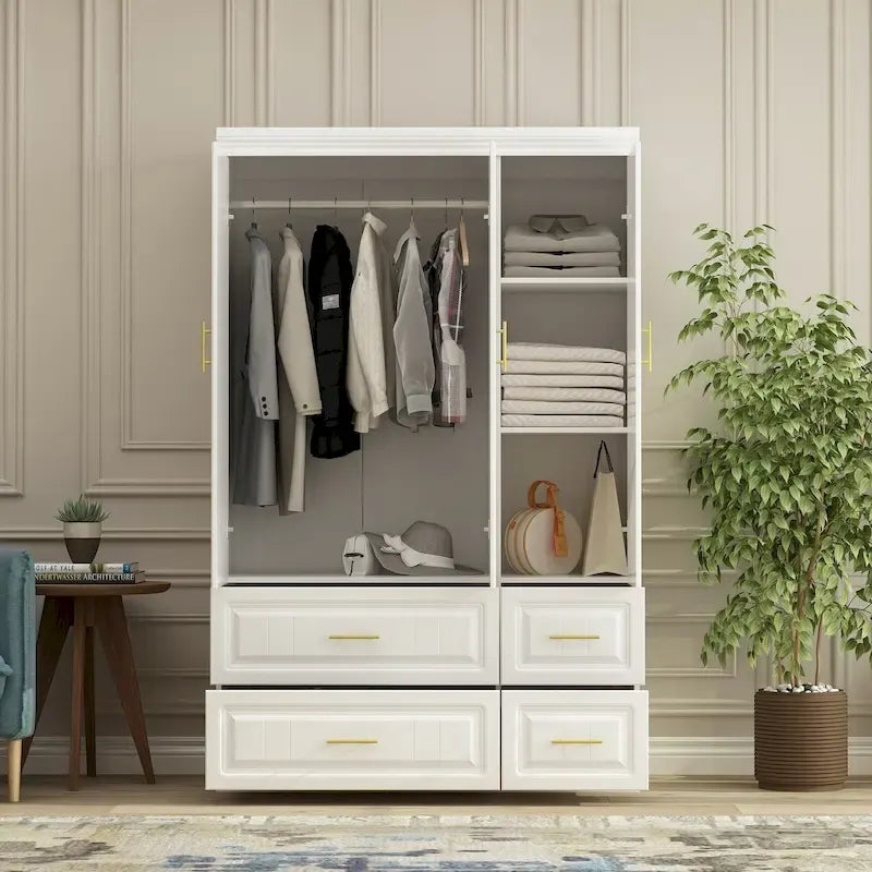 Grande Armoire Combinée, Penderie, Meuble de Rangement, Blanc