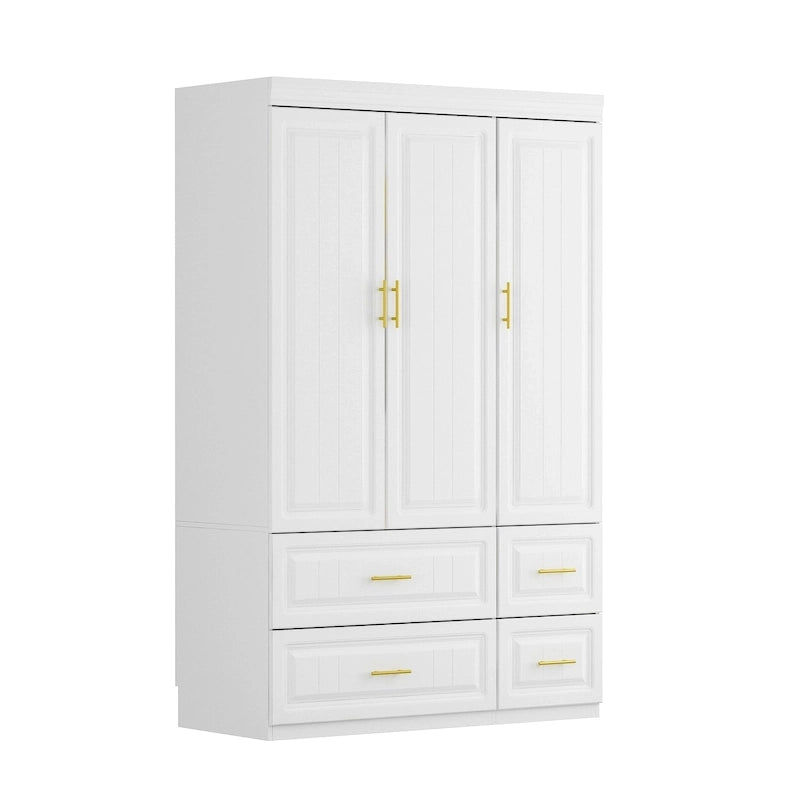 Grande Armoire Combinée, Penderie, Meuble de Rangement, Blanc