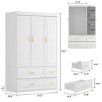 Grande Armoire Combinée, Penderie, Meuble de Rangement, Blanc