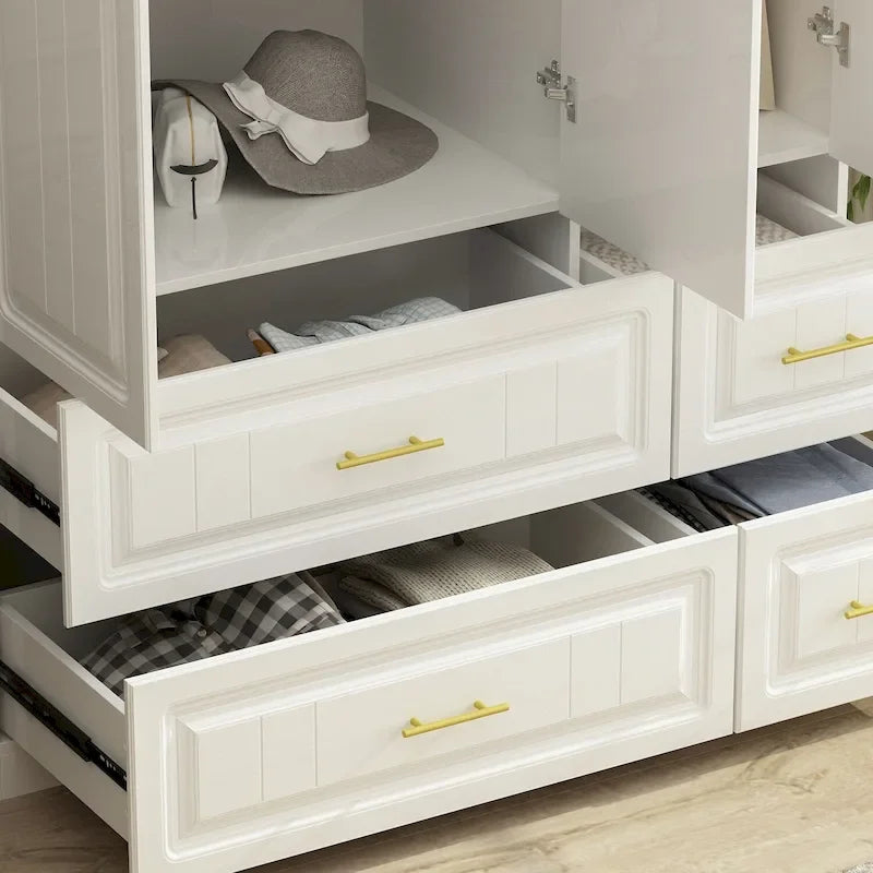 Grande Armoire Combinée, Penderie, Meuble de Rangement, Blanc
