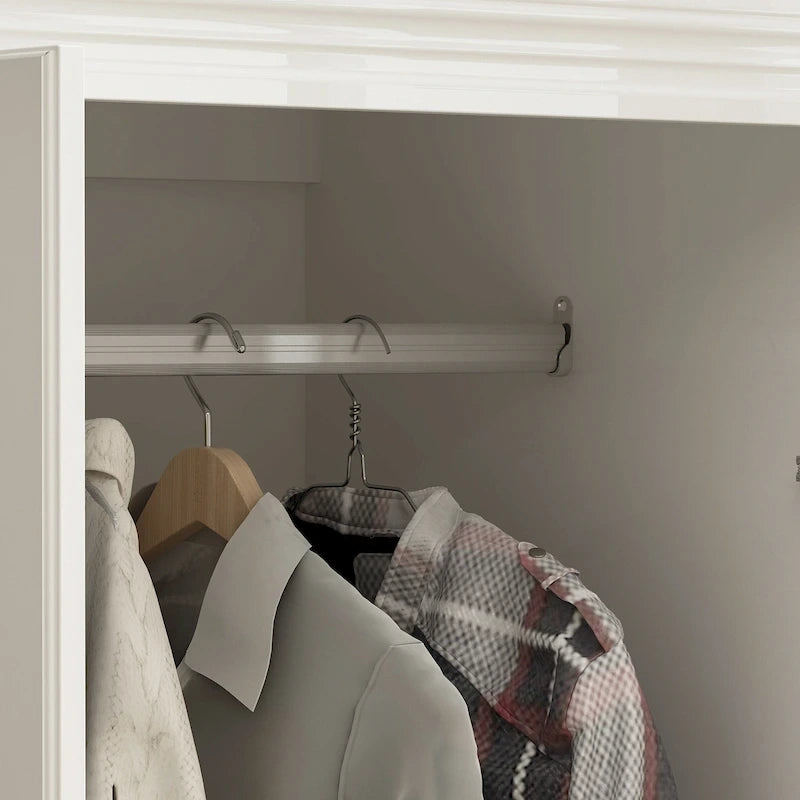 Grande Armoire Combinée, Penderie, Meuble de Rangement, Blanc