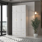 Grande Armoire Combinée, Penderie, Meuble de Rangement, Blanc
