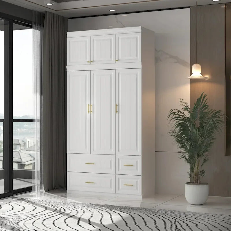 Grande Armoire Combinée, Penderie, Meuble de Rangement, Blanc