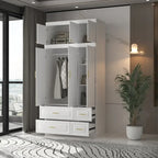 Grande Armoire Combinée, Penderie, Meuble de Rangement, Blanc