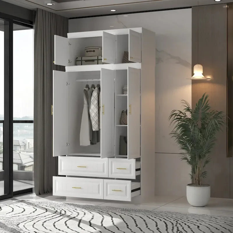 Grande Armoire Combinée, Penderie, Meuble de Rangement, Blanc