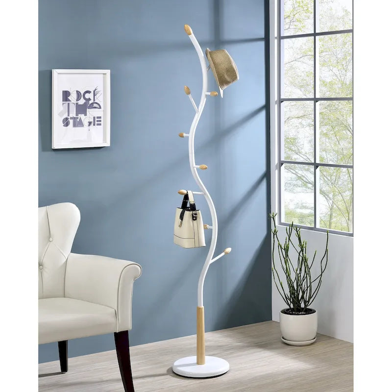 Porte-manteau sur pied en métal avec accents en noyer
