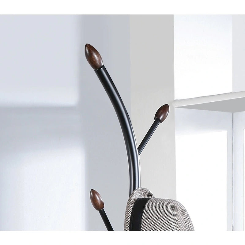 Porte-manteau sur pied en métal avec accents en noyer