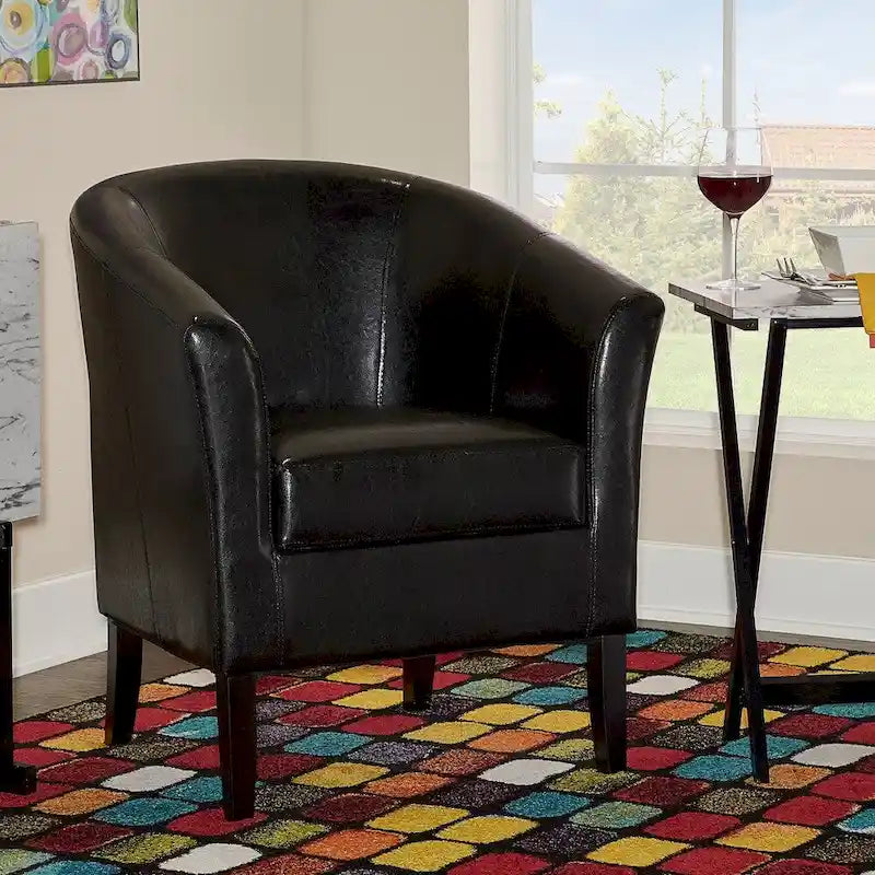 Fauteuil club tonneau en tissu noir de jais