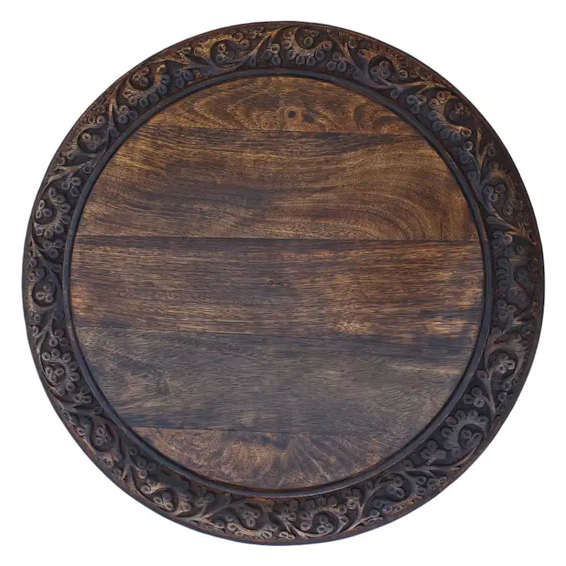 Table d'appoint pliante en bois de manguier de 45,7 cm, sculptée à la main, brun noyer