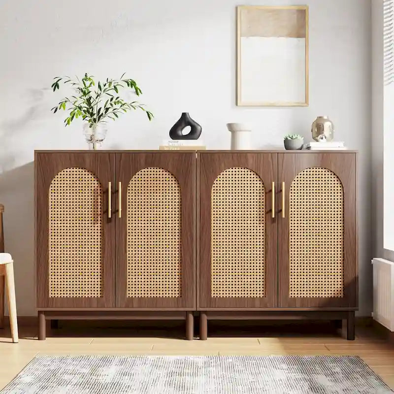 Lot de 2 buffets en rotin, buffet de 150 cm avec portes, meuble d'appoint