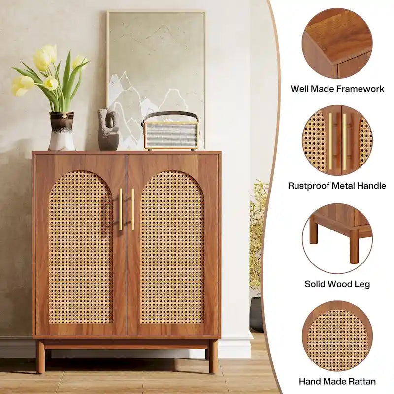 Lot de 2 buffets en rotin, buffet de 150 cm avec portes, meuble d'appoint