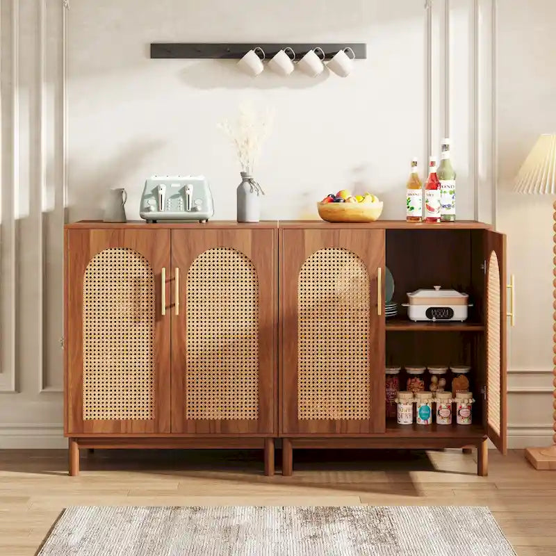 Lot de 2 buffets en rotin, buffet de 150 cm avec portes, meuble d'appoint